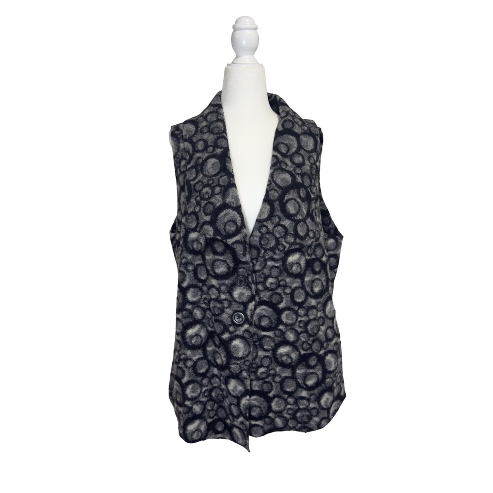 Cut Loose Womens Grey Black 100% Wool Bubble Circle Print Vest XL Made in USA
